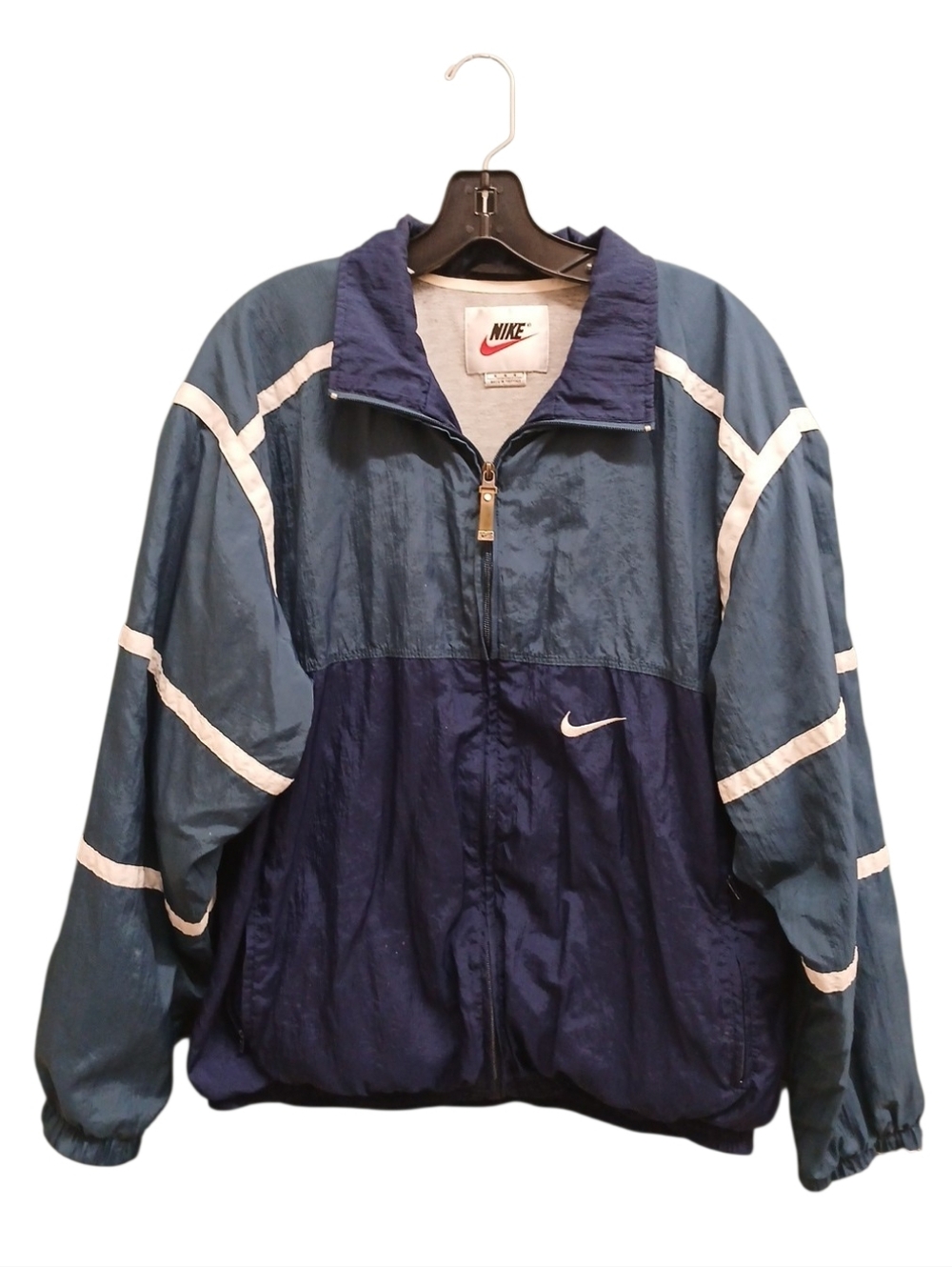 Nike Vintage Two-Tone Blue Swishy Track Jacket with White Accents Size Medium